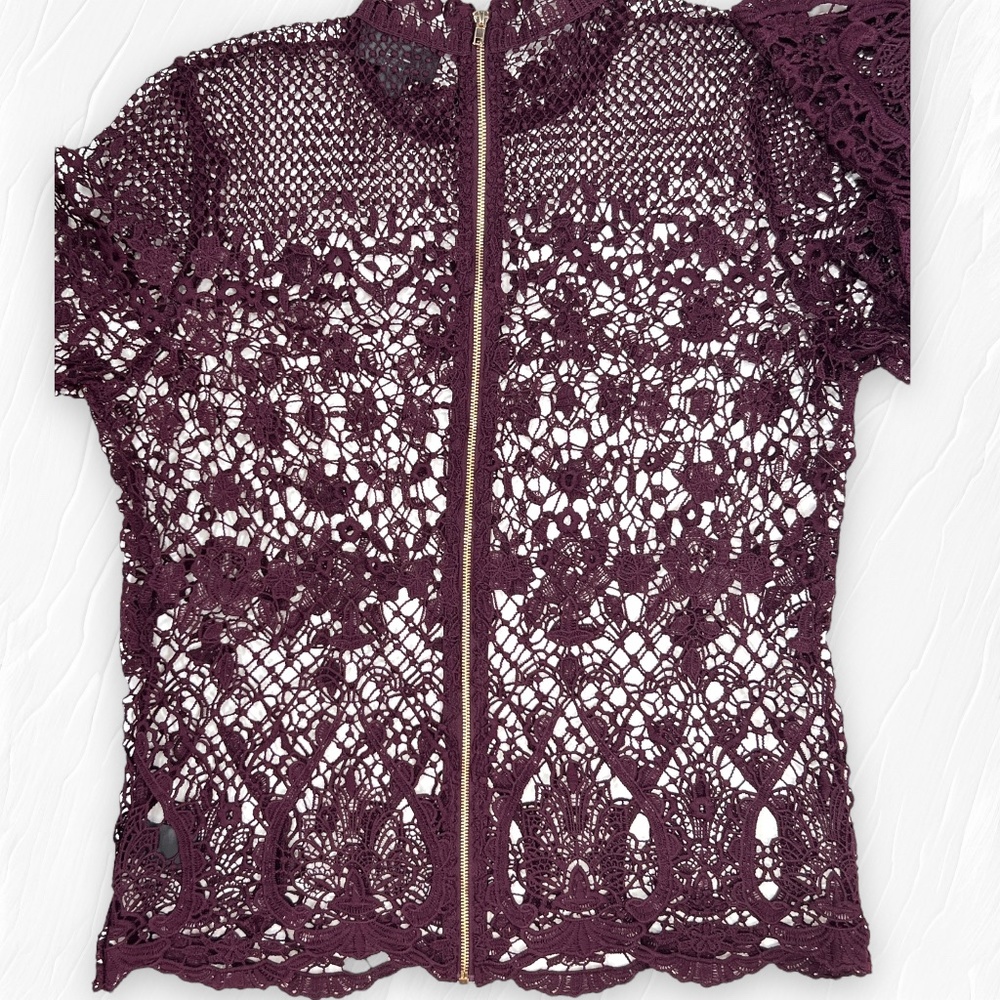Bold Elements Lace Blouse Exposed Back Zipper 3/4… - image 3